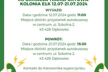 Zmiana godziny wyjazdu Kolonia Ełk 12.07.2024 - 21.07.2024 