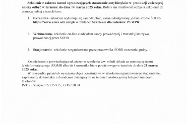 Obowiązkowe szkolnie dla rolników,  wnioskujących o ekoschemat Dobrostan zwierząt.