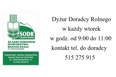 Zmiana godzin dyżuru Doradcy Rolnego w GOKSIT!