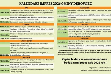 KALENDARZ IMPREZ 2026 GMINY DĘBOWIEC